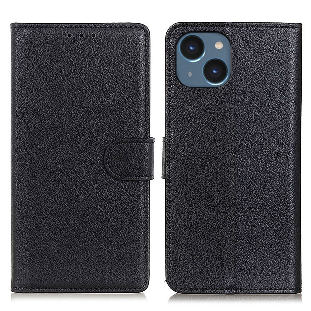 For iPhone 15 Plus Anti-Scratch Phone Case Wallet Stand PU Leather Litchi Texture Protective Shell