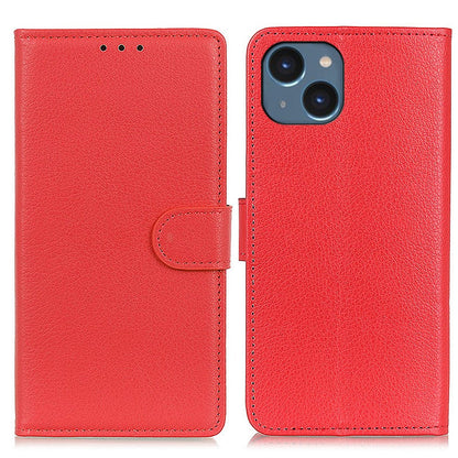 For iPhone 15 Plus Anti-Scratch Phone Case Wallet Stand PU Leather Litchi Texture Protective Shell
