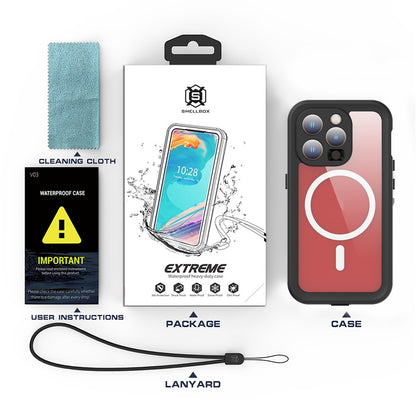 SHELLBOX Dot+ Series IP68 Waterproof Case for iPhone 15 Pro Magnetic PC+TPU Clear Phone Cover Compatible with MagSafe