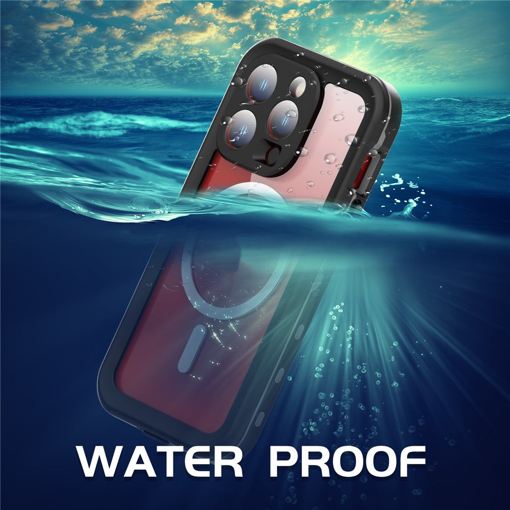 SHELLBOX Dot+ Series IP68 Waterproof Case for iPhone 15 Pro Magnetic PC+TPU Clear Phone Cover Compatible with MagSafe
