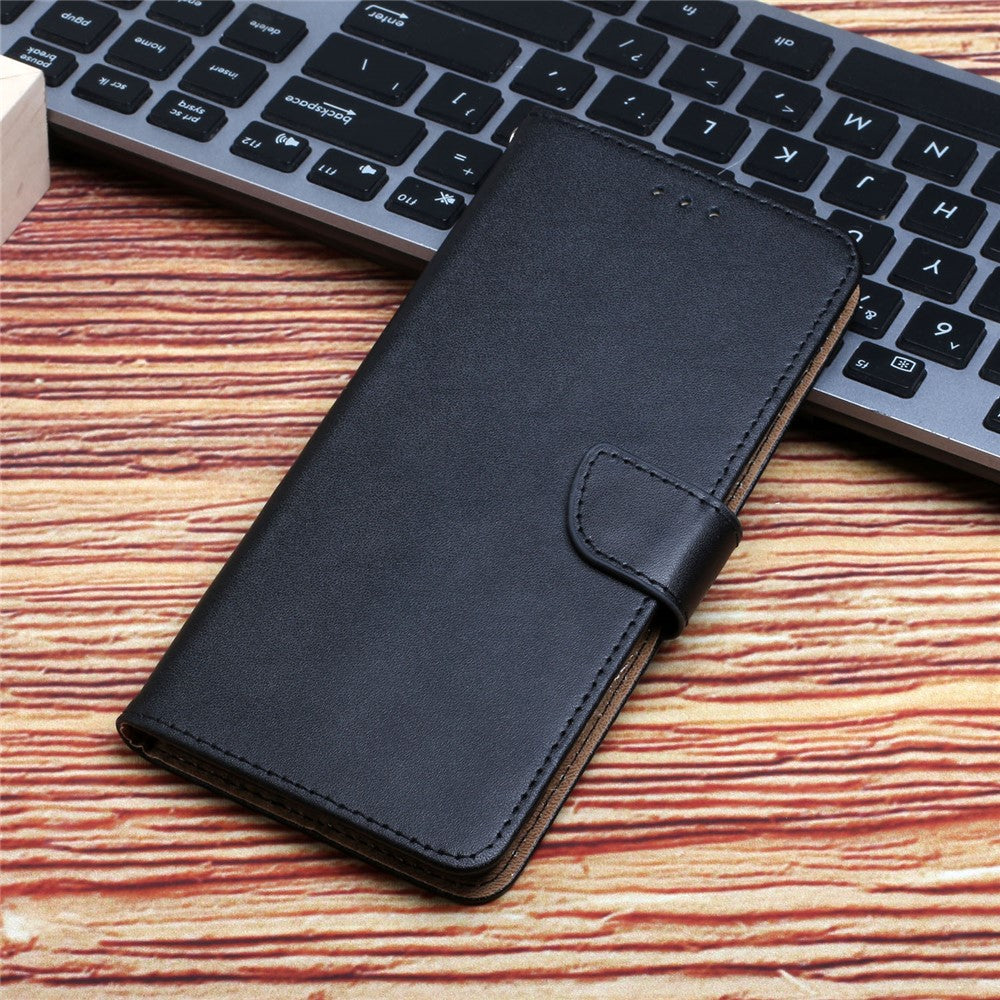 HT02 Wallet Stand Case for iPhone 15 Genuine Cow Leather Nappa Texture Shockproof Phone Cover