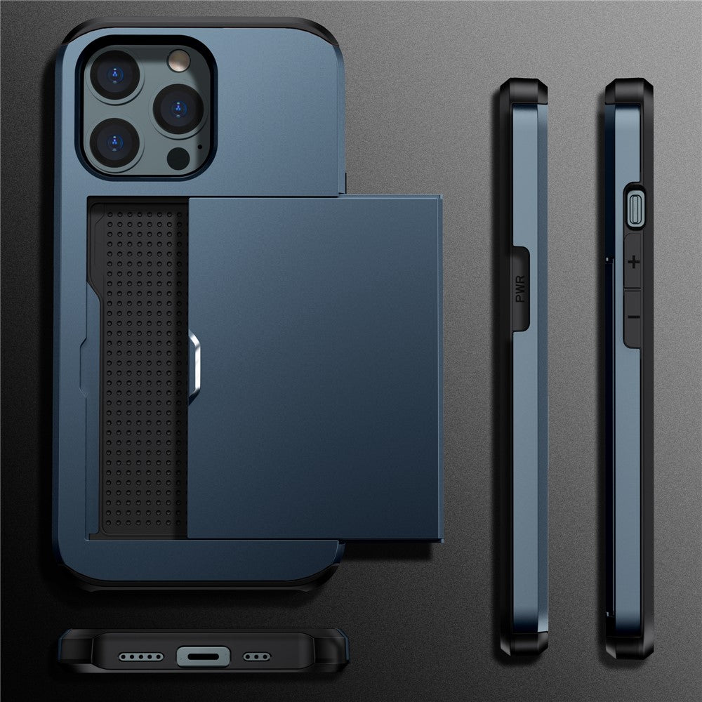 Slide Card Holder Phone Cover for iPhone 15 Pro , TPU + PC Dual Layer Phone Protective Case