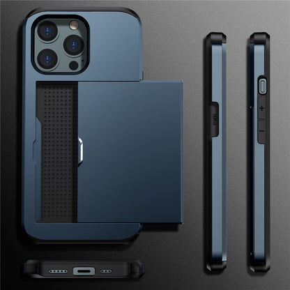 Slide Card Holder Phone Cover for iPhone 15 Pro , TPU + PC Dual Layer Phone Protective Case