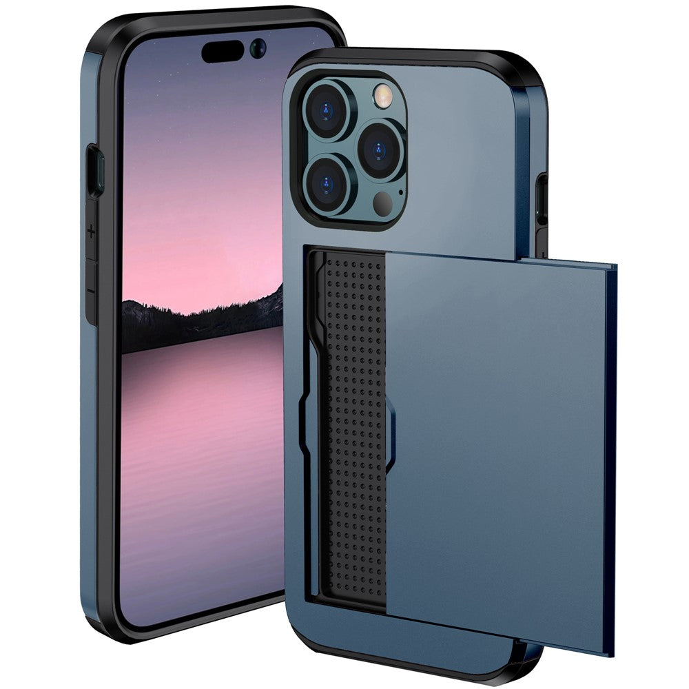 Slide Card Holder Phone Cover for iPhone 15 Pro , TPU + PC Dual Layer Phone Protective Case