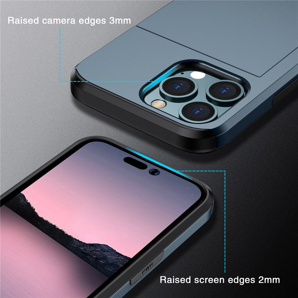 Slide Card Holder Phone Cover for iPhone 15 Pro , TPU + PC Dual Layer Phone Protective Case
