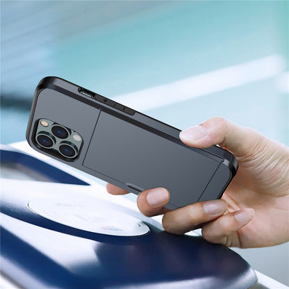 Slide Card Holder Phone Cover for iPhone 15 Pro , TPU + PC Dual Layer Phone Protective Case