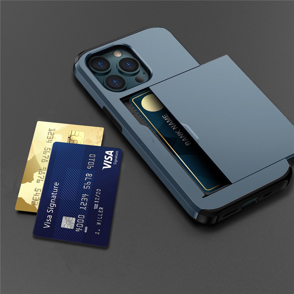 Slide Card Holder Phone Cover for iPhone 15 Pro , TPU + PC Dual Layer Phone Protective Case