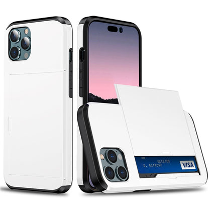 Slide Card Holder Phone Cover for iPhone 15 Pro , TPU + PC Dual Layer Phone Protective Case