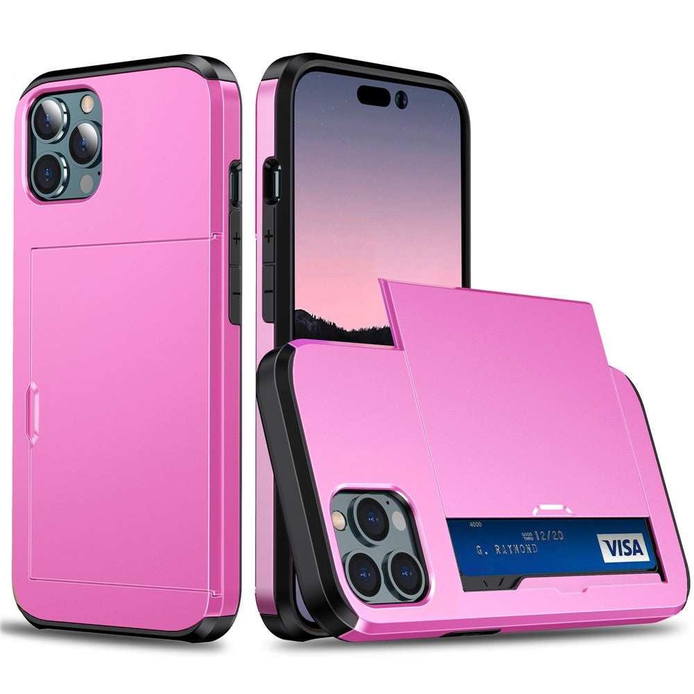 Slide Card Holder Phone Cover for iPhone 15 Pro , TPU + PC Dual Layer Phone Protective Case