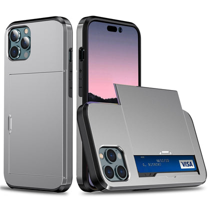 Slide Card Holder Phone Cover for iPhone 15 Pro , TPU + PC Dual Layer Phone Protective Case