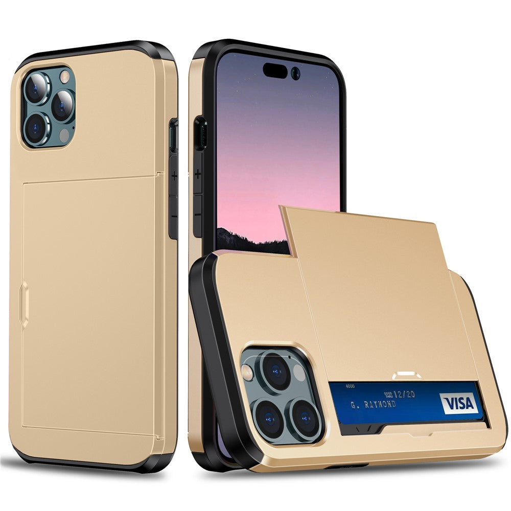 Slide Card Holder Phone Cover for iPhone 15 Pro , TPU + PC Dual Layer Phone Protective Case