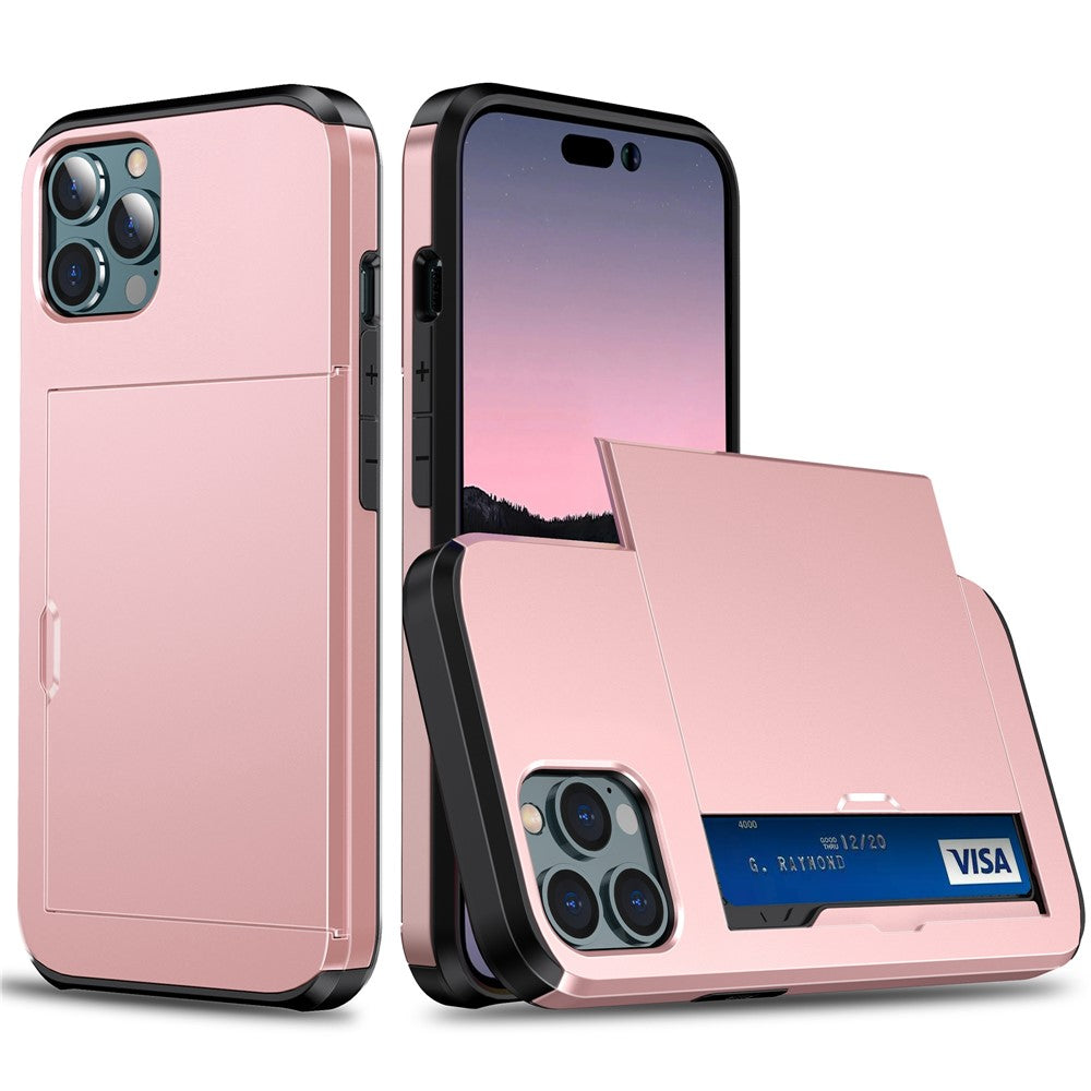 Slide Card Holder Phone Cover for iPhone 15 Pro , TPU + PC Dual Layer Phone Protective Case
