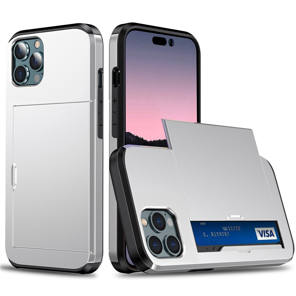 Slide Card Holder Phone Cover for iPhone 15 Pro , TPU + PC Dual Layer Phone Protective Case