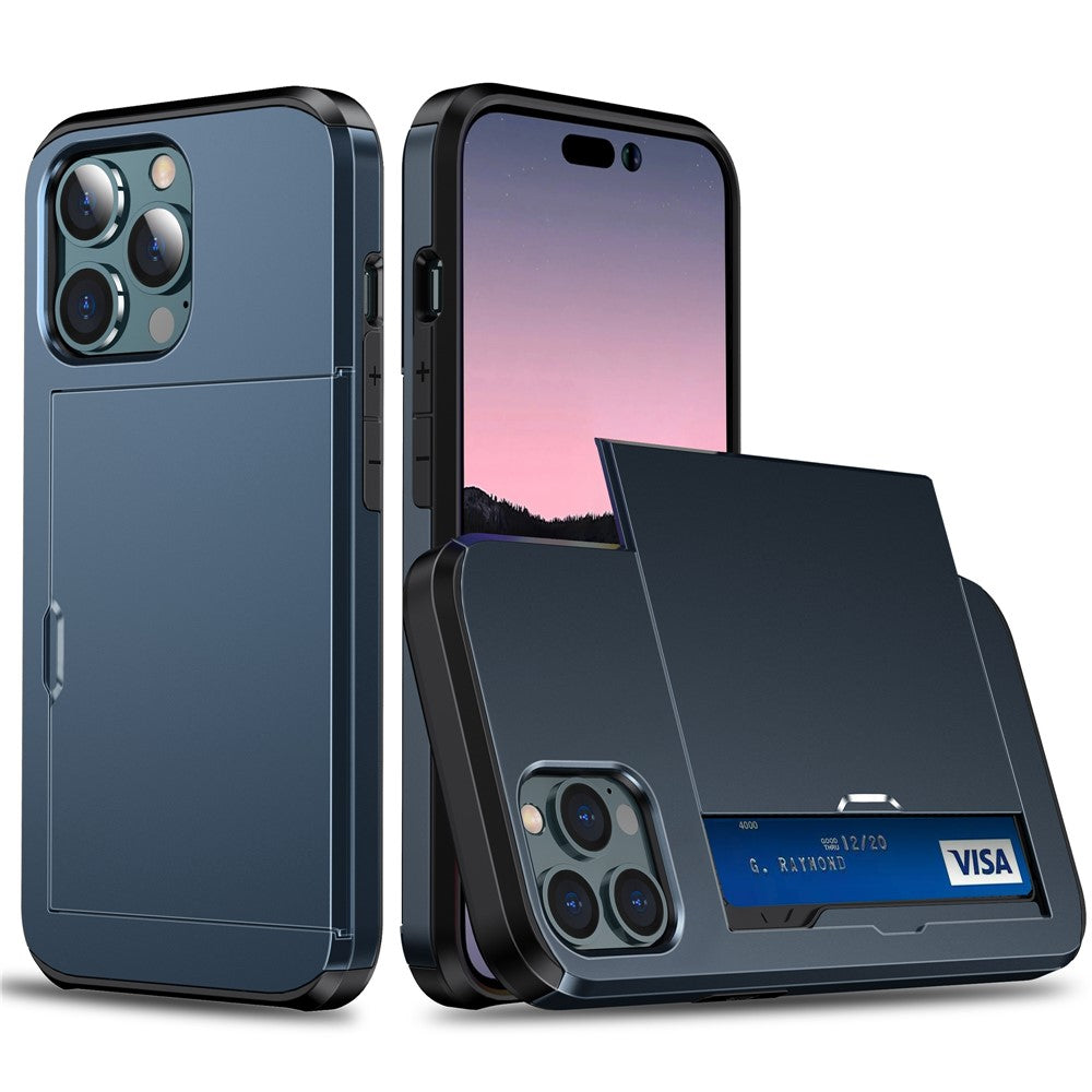 Phone Case with Slide Card Holder for iPhone 15 Pro Max , Anti-scratch TPU + PC Phone Cover