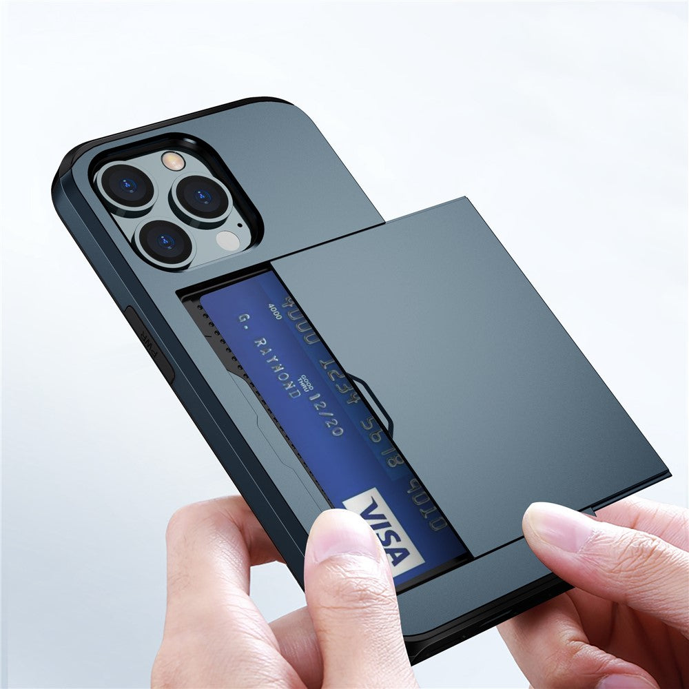 Phone Case with Slide Card Holder for iPhone 15 Pro Max , Anti-scratch TPU + PC Phone Cover