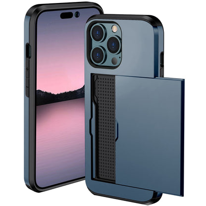 Phone Case with Slide Card Holder for iPhone 15 Pro Max , Anti-scratch TPU + PC Phone Cover