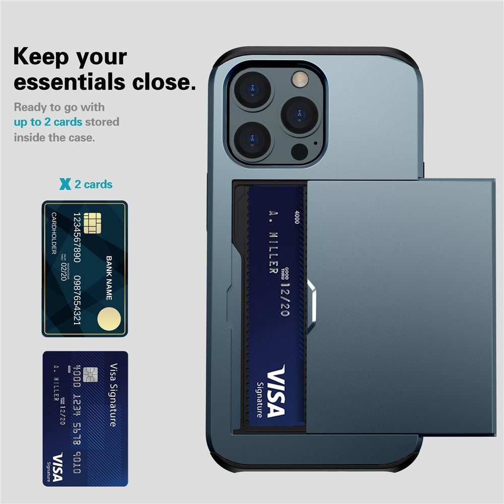 Phone Case with Slide Card Holder for iPhone 15 Pro Max , Anti-scratch TPU + PC Phone Cover