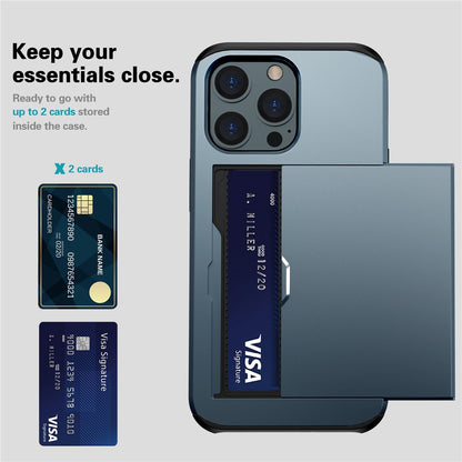 Phone Case with Slide Card Holder for iPhone 15 Pro Max , Anti-scratch TPU + PC Phone Cover