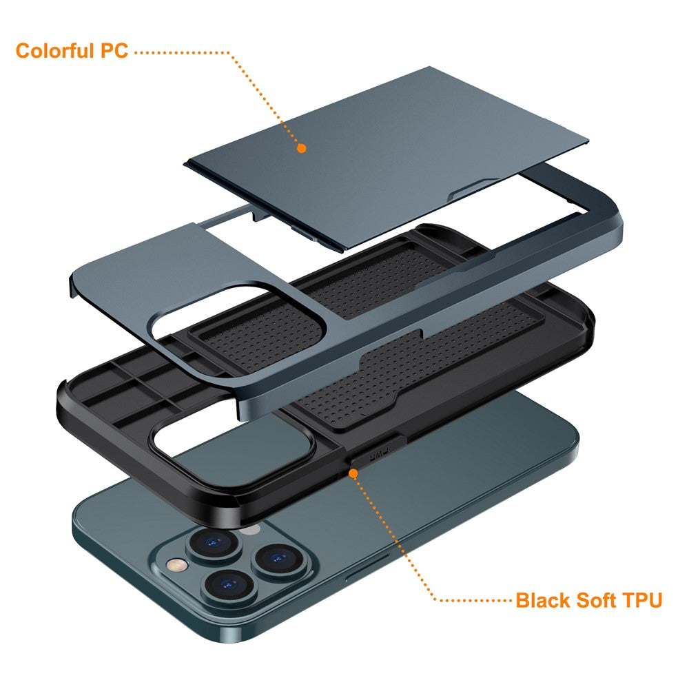 Phone Case with Slide Card Holder for iPhone 15 Pro Max , Anti-scratch TPU + PC Phone Cover