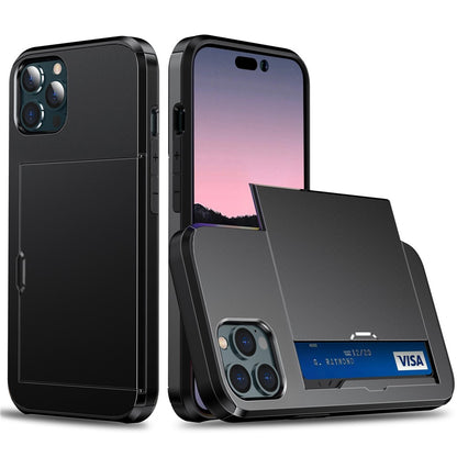 Phone Case with Slide Card Holder for iPhone 15 Pro Max , Anti-scratch TPU + PC Phone Cover