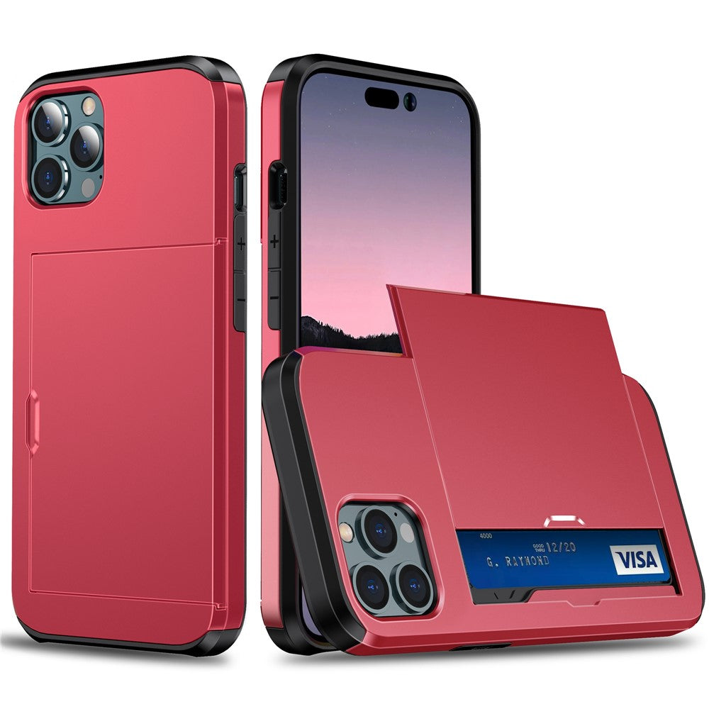 Phone Case with Slide Card Holder for iPhone 15 Pro Max , Anti-scratch TPU + PC Phone Cover