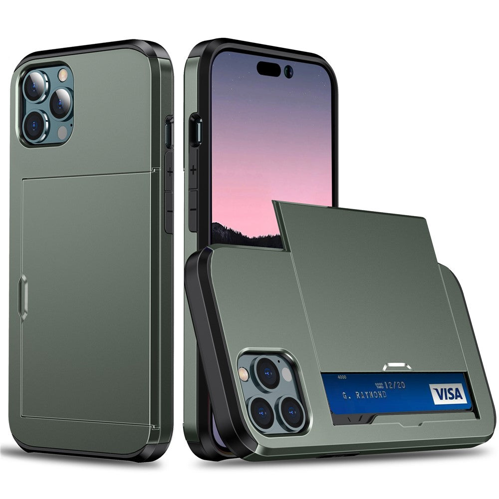 Phone Case with Slide Card Holder for iPhone 15 Pro Max , Anti-scratch TPU + PC Phone Cover