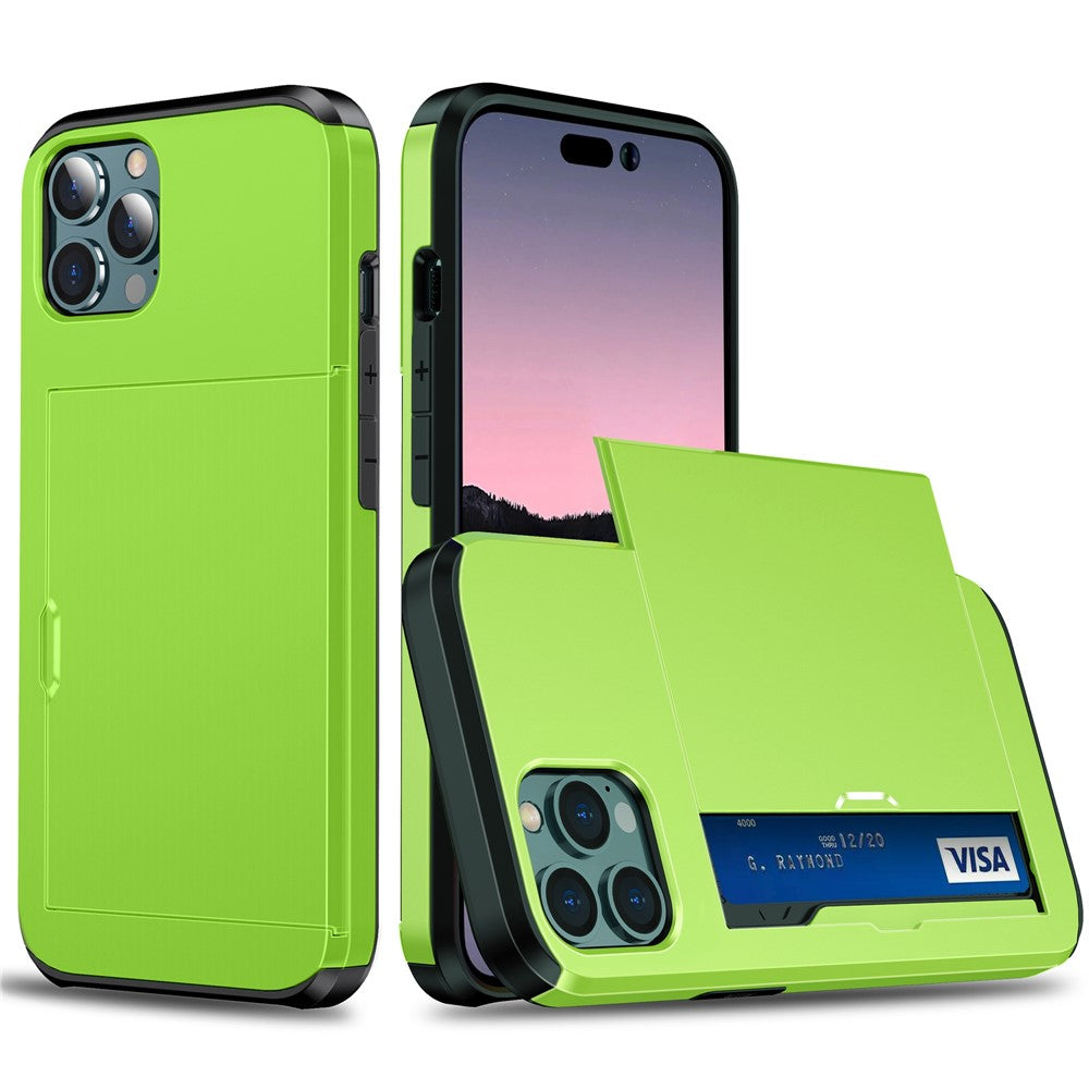 Phone Case with Slide Card Holder for iPhone 15 Pro Max , Anti-scratch TPU + PC Phone Cover