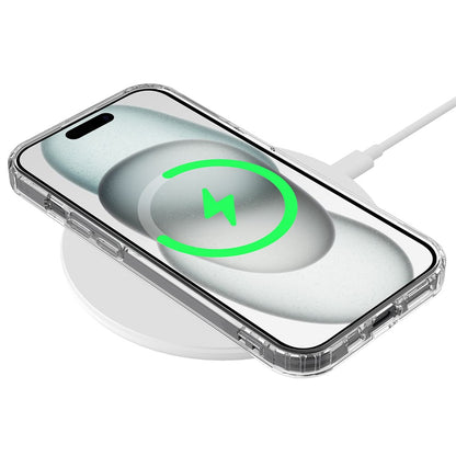 For iPhone 15 Plus Magnetic Ring Design Clear Phone Cover Case Acrylic+TPU Phone Shell Compatible with MagSafe