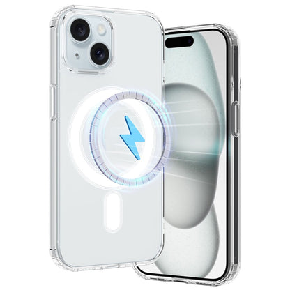 For iPhone 15 Plus Magnetic Ring Design Clear Phone Cover Case Acrylic+TPU Phone Shell Compatible with MagSafe