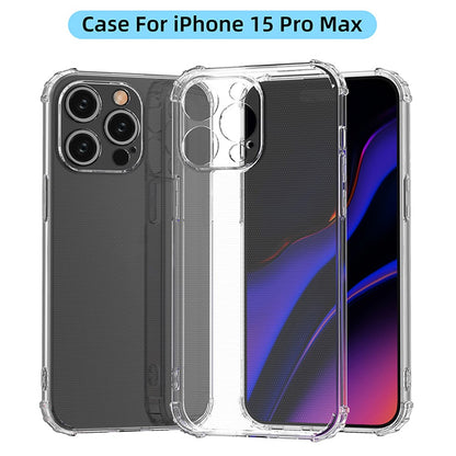For iPhone 15 Pro Max HD Clear Phone Case Four Corner Drop Protection TPU Cell Phone Shell Cover