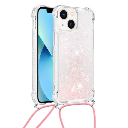 For iPhone 15 Plus TPU Case Quicksand Design Phone Cover with Lanyard