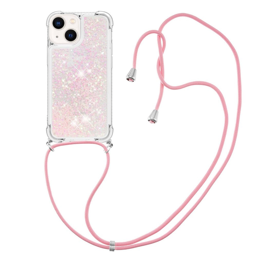 For iPhone 15 Plus TPU Case Quicksand Design Phone Cover with Lanyard