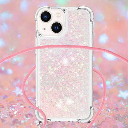 For iPhone 15 Plus TPU Case Quicksand Design Phone Cover with Lanyard