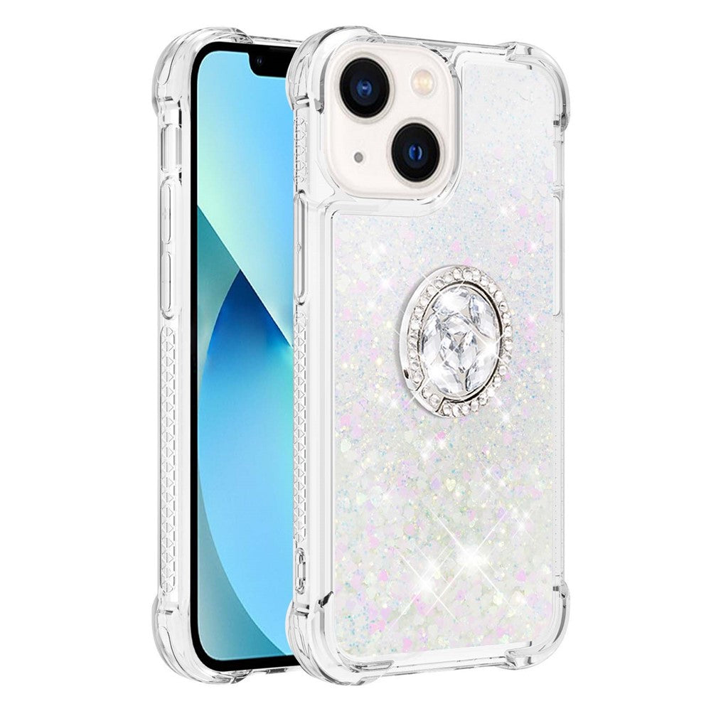 For iPhone 15 TPU Case with Kickstand Quicksand Shockproof Cover