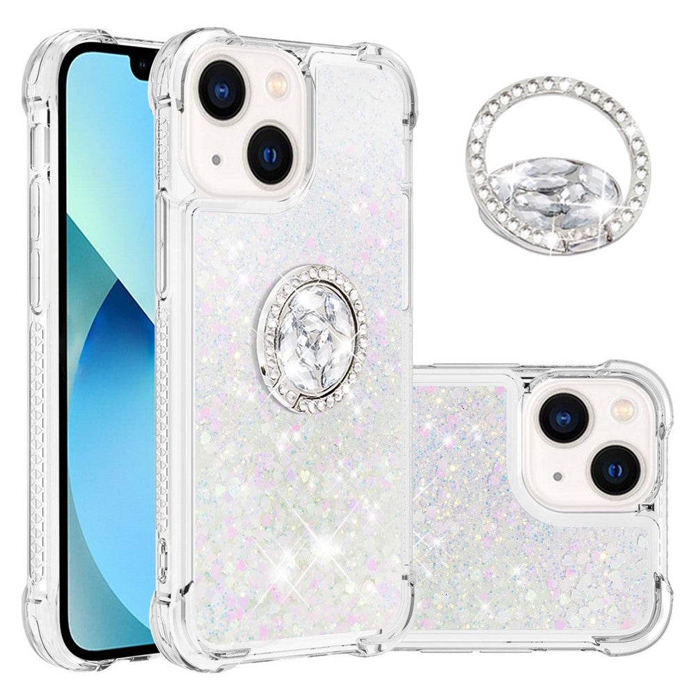 For iPhone 15 TPU Case with Kickstand Quicksand Shockproof Cover
