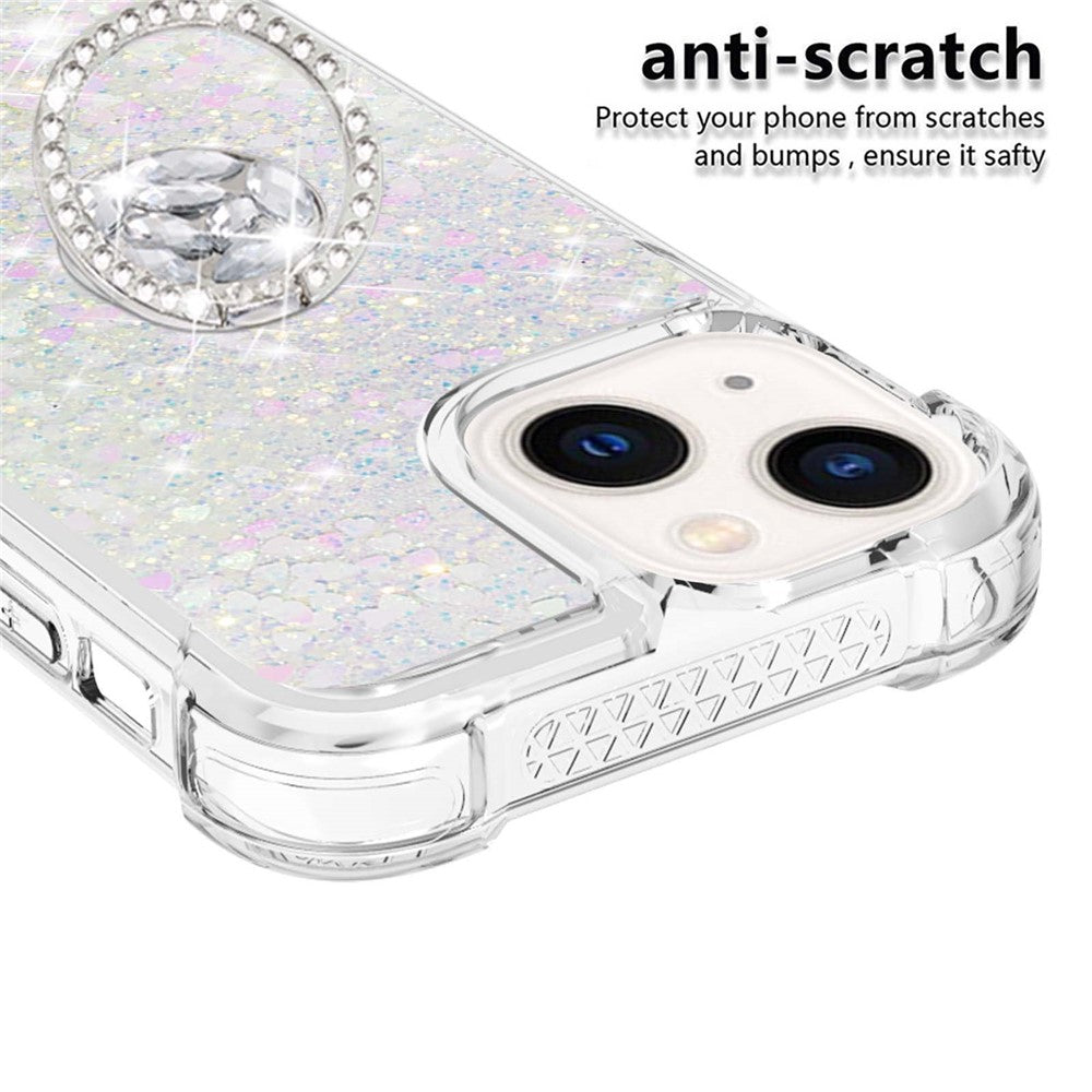 For iPhone 15 TPU Case with Kickstand Quicksand Shockproof Cover
