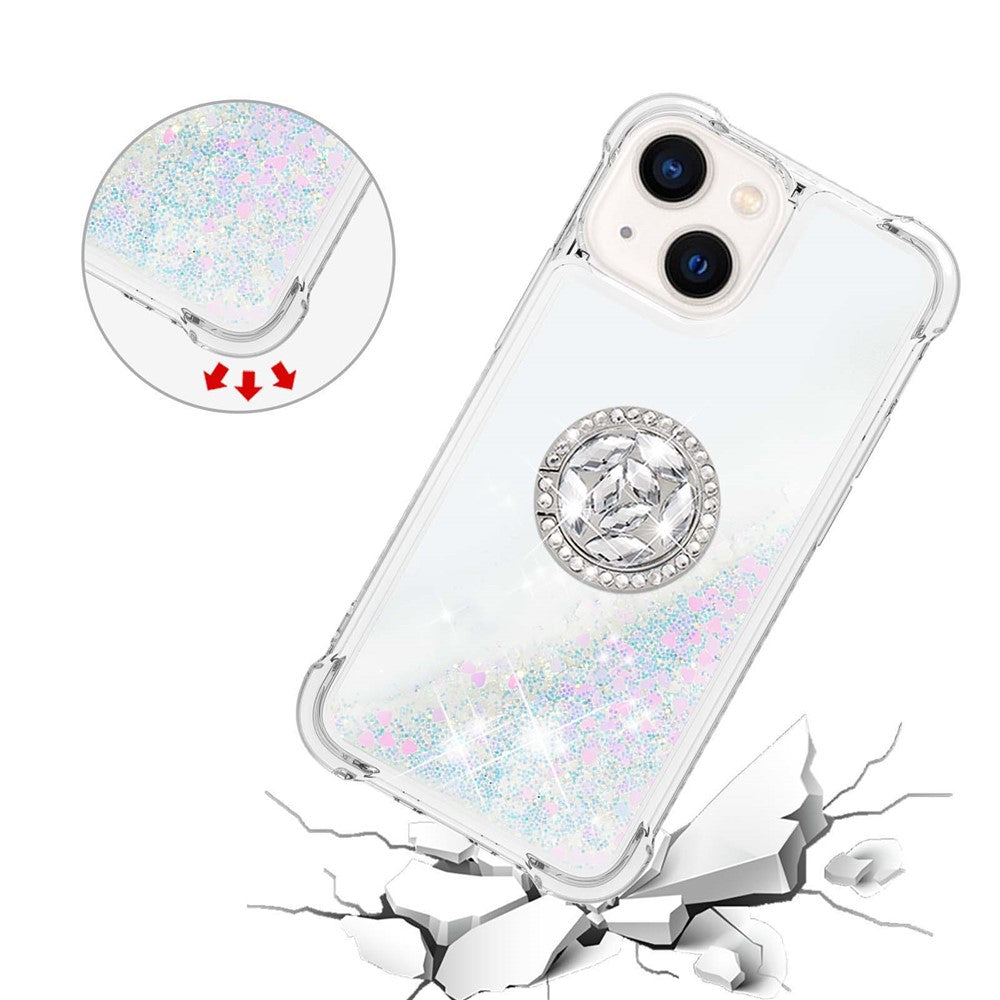 For iPhone 15 TPU Case with Kickstand Quicksand Shockproof Cover