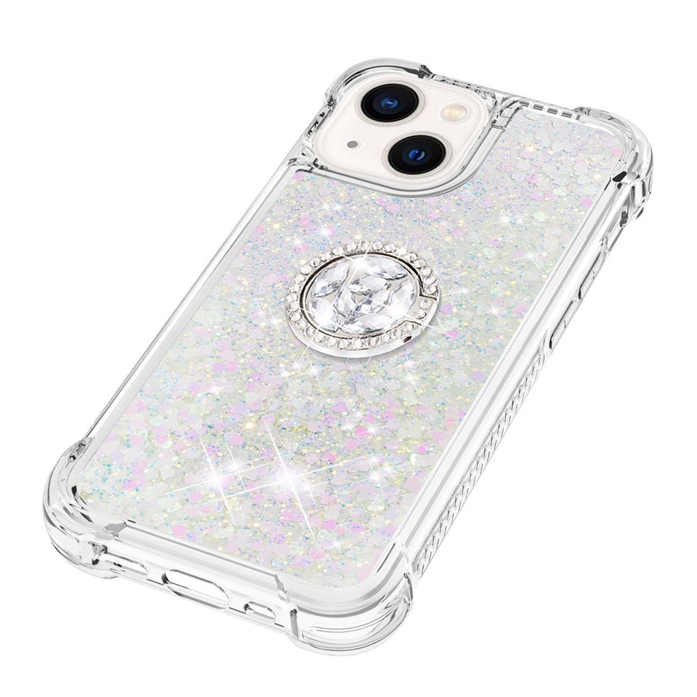 For iPhone 15 TPU Case with Kickstand Quicksand Shockproof Cover