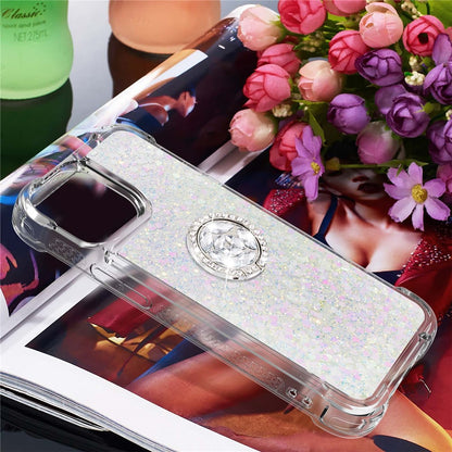 For iPhone 15 TPU Case with Kickstand Quicksand Shockproof Cover