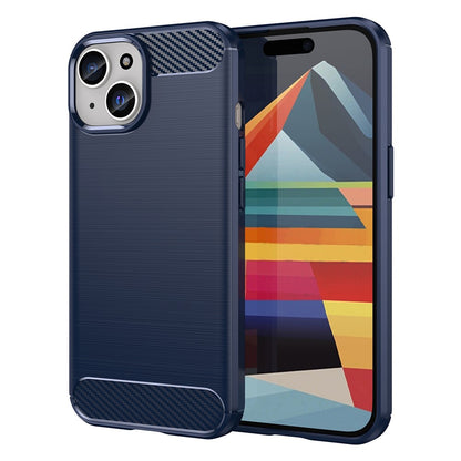 Soft TPU Phone Case for iPhone 15 , Carbon Fiber Texture Brushed Protective Phone Cover