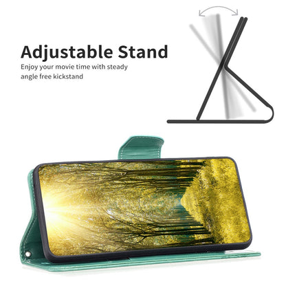 For iPhone 15 Foldable Stand Wallet Phone Flip Case Butterfly Imprinted Leather Cover with Strap
