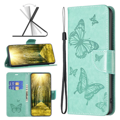 For iPhone 15 Foldable Stand Wallet Phone Flip Case Butterfly Imprinted Leather Cover with Strap