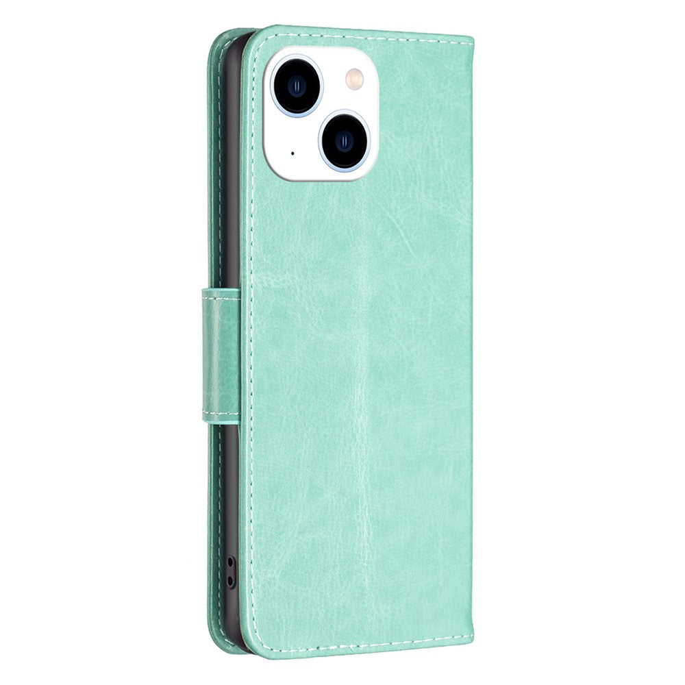 For iPhone 15 Foldable Stand Wallet Phone Flip Case Butterfly Imprinted Leather Cover with Strap
