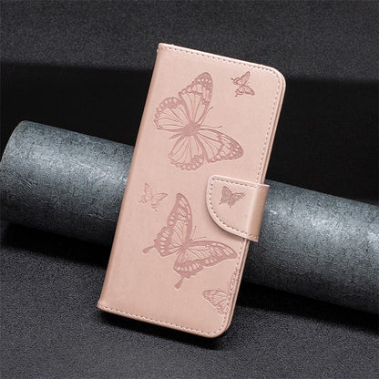 For iPhone 15 Pro Max Flip Case Butterfly Imprinted Leather Anti-Dust Stand Wallet Phone Cover with Strap