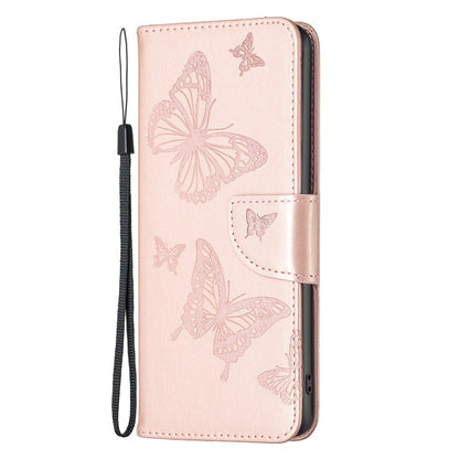 For iPhone 15 Pro Max Flip Case Butterfly Imprinted Leather Anti-Dust Stand Wallet Phone Cover with Strap