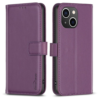 BINFEN COLOR BF17 For iPhone 15 Plus TPU+PU Leather Phone Cover Stand Design Wallet Case