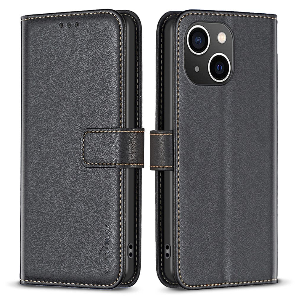 BINFEN COLOR BF17 For iPhone 15 Plus TPU+PU Leather Phone Cover Stand Design Wallet Case