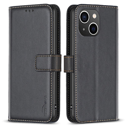 BINFEN COLOR BF17 For iPhone 15 Plus TPU+PU Leather Phone Cover Stand Design Wallet Case