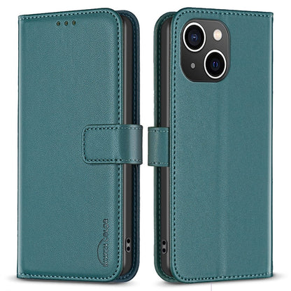 BINFEN COLOR BF17 For iPhone 15 Plus TPU+PU Leather Phone Cover Stand Design Wallet Case