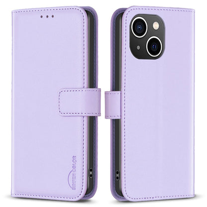 BINFEN COLOR BF17 For iPhone 15 Plus TPU+PU Leather Phone Cover Stand Design Wallet Case